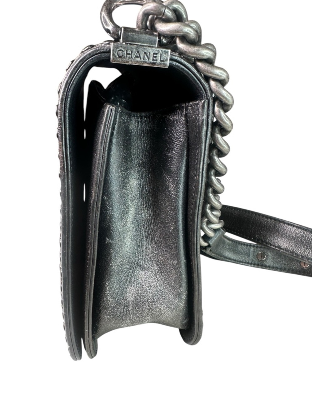 CHANEL Metallic Black Quilted Studded Shoulder Bag - Picture 4 of 10